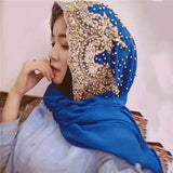 Hijab perlé bleu