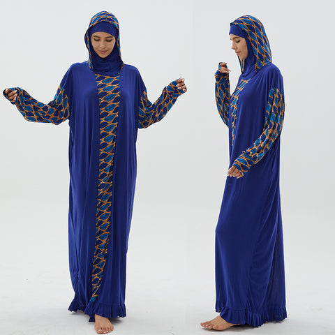 Abaya fleuri bleu